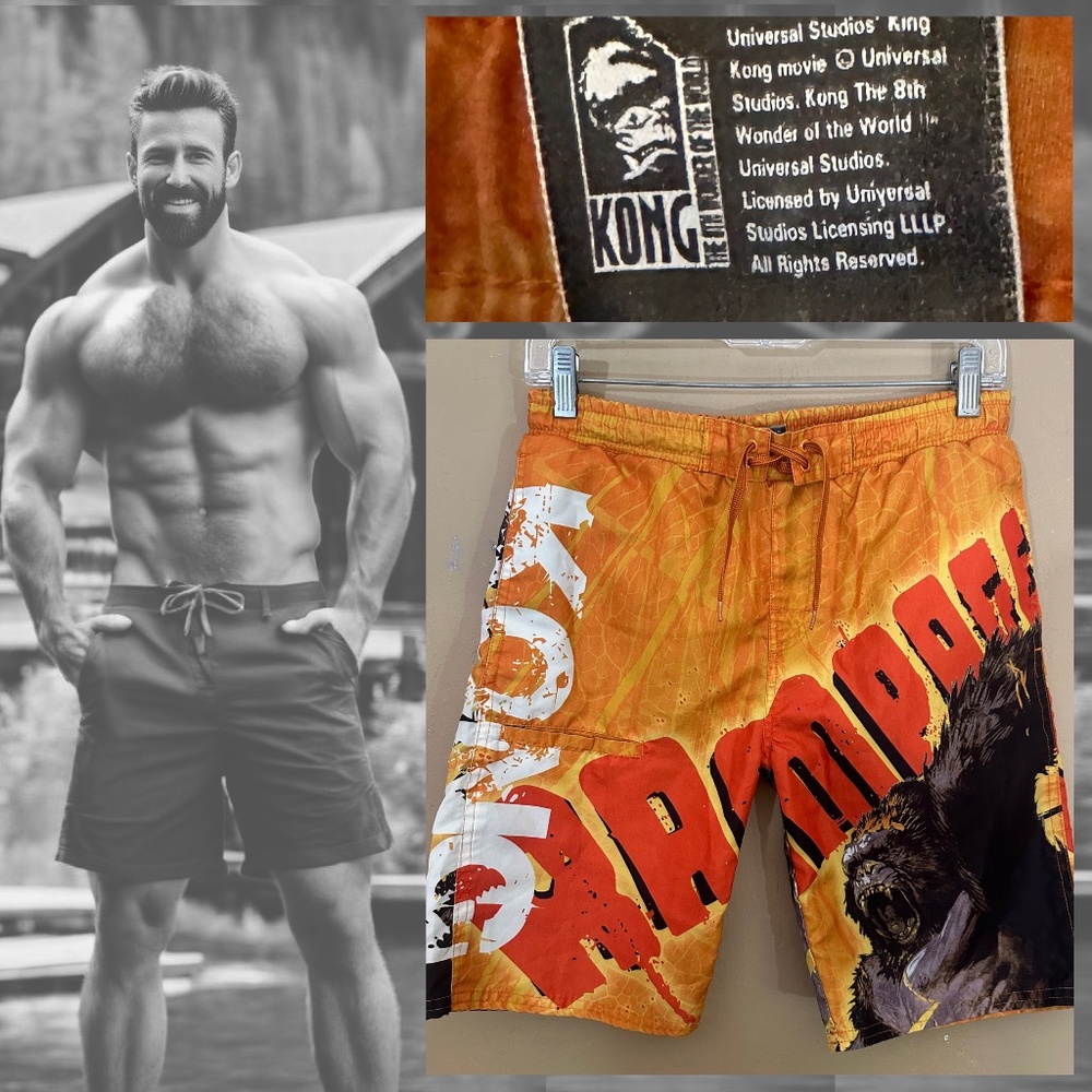 King Kong Board Shorts 28-32" waist 9" inseam Gently worn Internal drawstring
